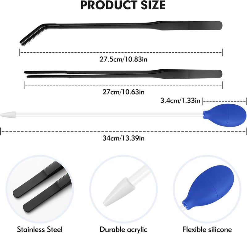 feehope 3 Pcs Multi-Functional Axolotl Tank Accessories, Pro-Grade Straight and Curved Long Tweezers with Extended Reach and Ergo-Grip, Plus a Precision Coral Feeder in One Care Bundle - Image 2
